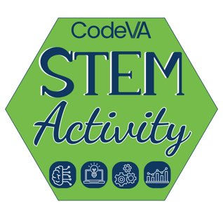 STEM Activity Logo (3 color - green, navy, white with org logo - use only if CodeVA does not appear elsewhere)
