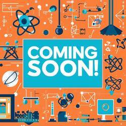 A sign that says Coming Soon with STEM themed background-1